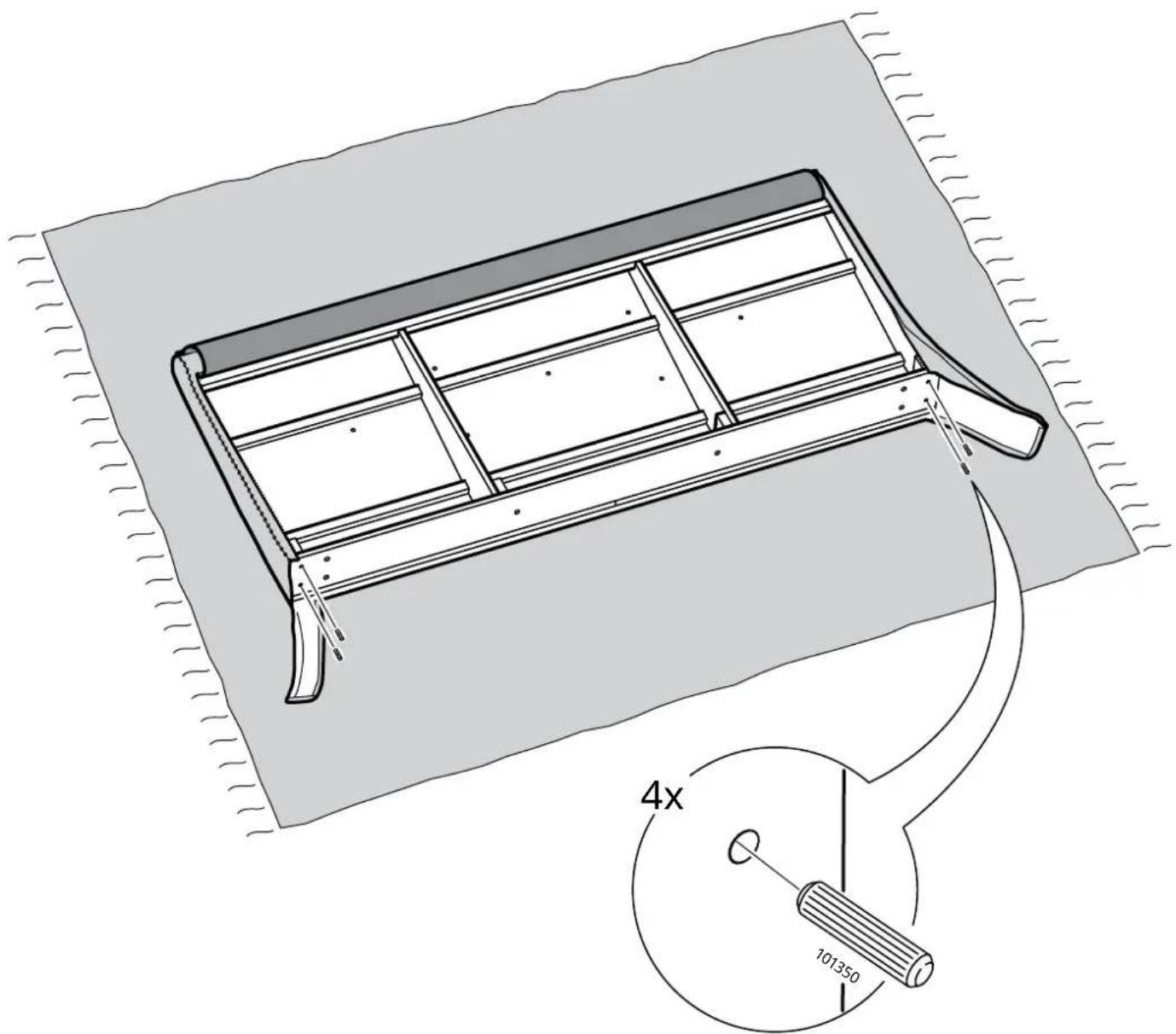 Technical diagram of a mechanical assembly with labeled components and a magnified inset showing a 4x ratio measurement.