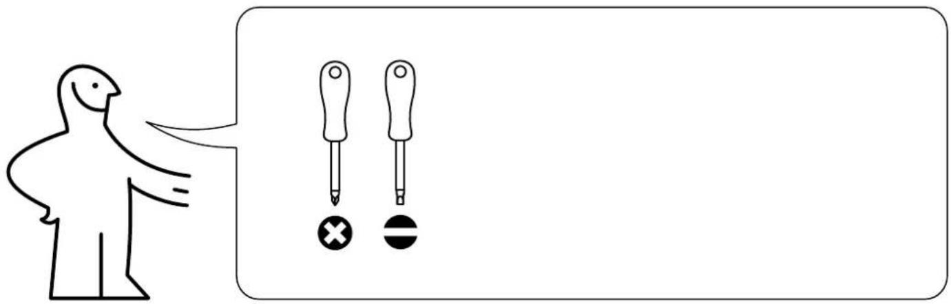 Diagram showing a person pointing at two screwdriver tips with a cross and circle below, likely illustrating a medical or diagnostic concept.
