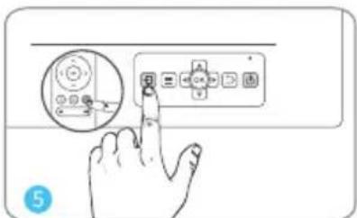 Hand interacting with a touchscreen device showing control buttons and a circular dial indicator