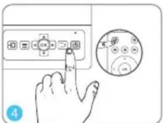 Diagram showing a hand pressing a button on a device with an inset circular dial view highlighting the function.