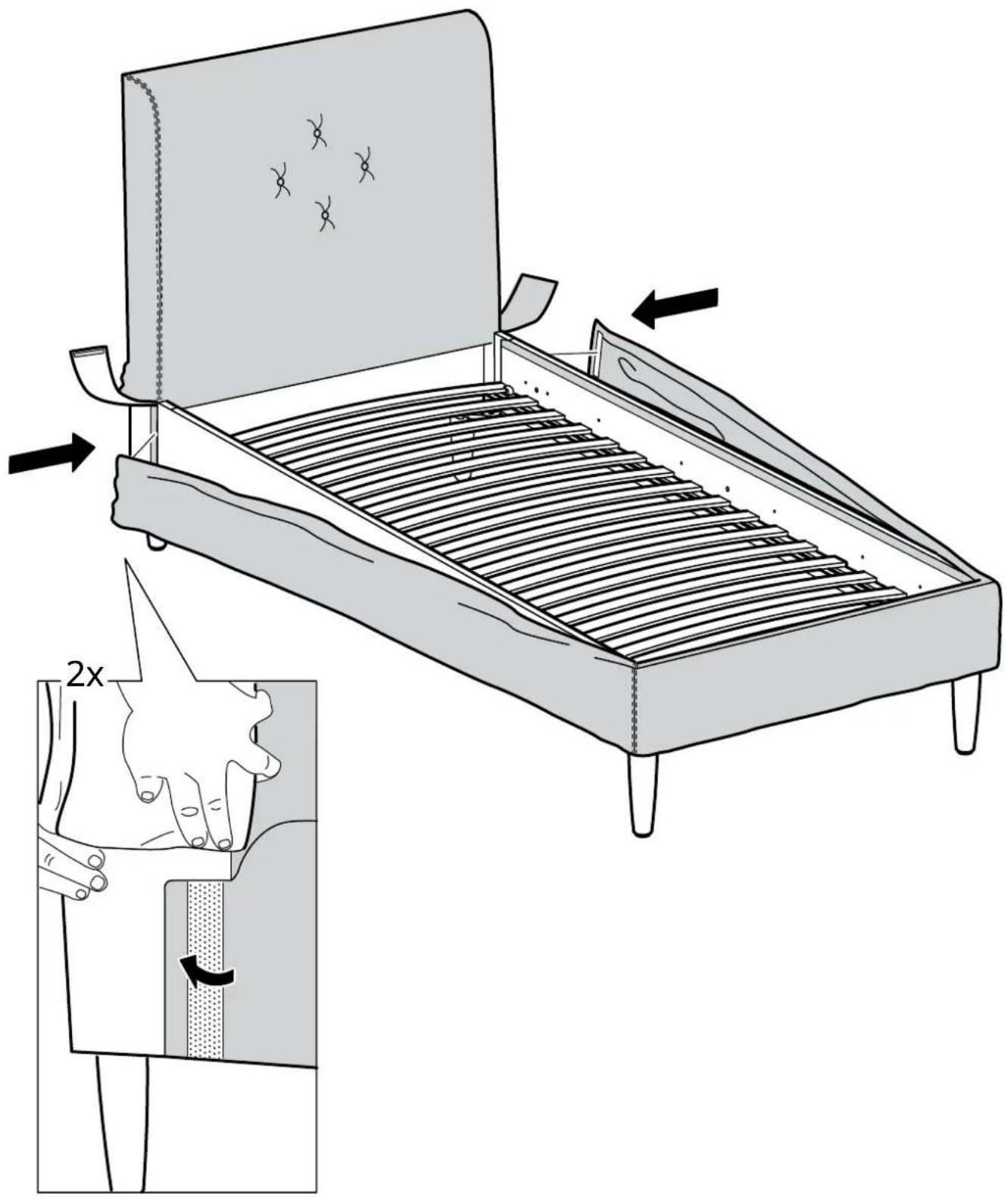 Diagram illustrating a bedside sink with labeled components and a 2x ratio indicator for size reference.