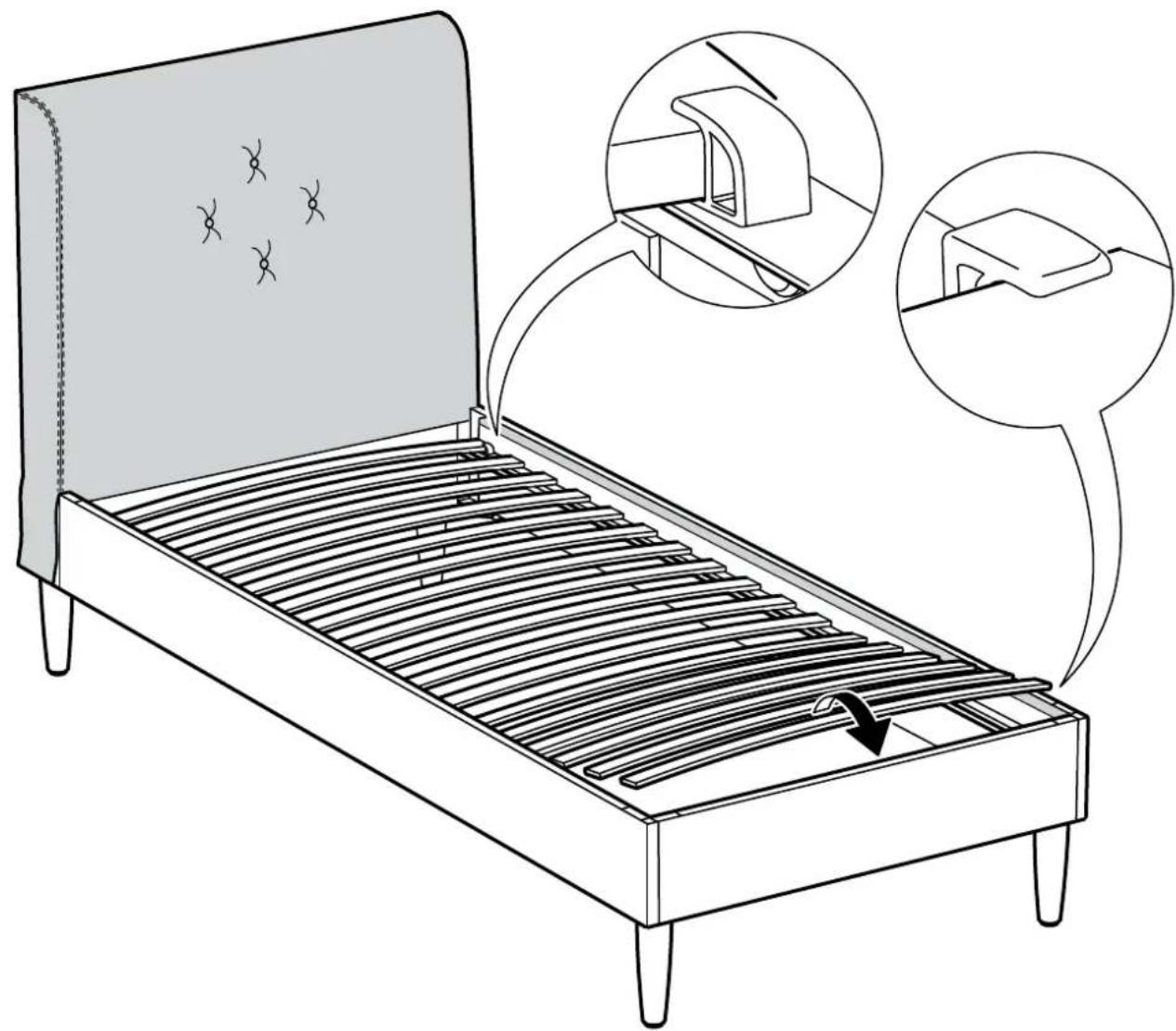 Diagram illustrating a bed with a meshed bed and its internal structure, showing structural changes and component placement.