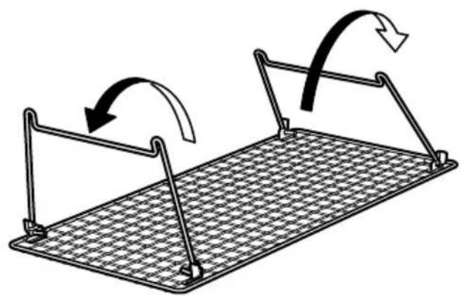 Diagram of a mechanical device with rotating arms and a grid-patterned base, showing rotational motion (no text or symbols)