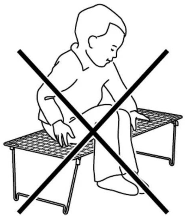 Simple line drawing of a person sitting on a bench with a diagonal line crossing through, no text or symbols present.