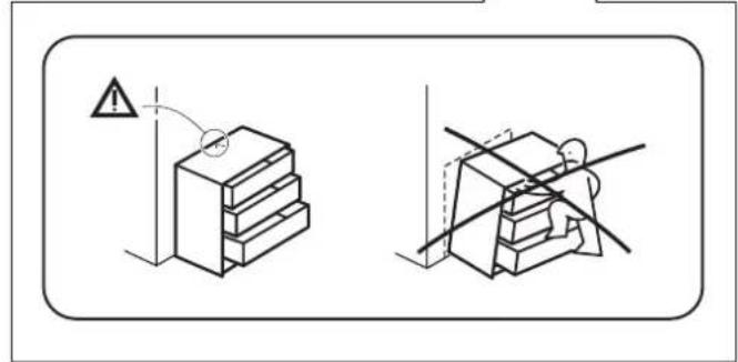 Technical diagram showing two mechanical assembly states with warning symbols and cross-sections, likely illustrating a safety or maintenance scenario.