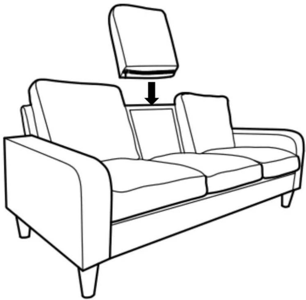 Line drawing of a sofa with a TV on top, showing seat arrangement and a download icon (no text or symbols)
