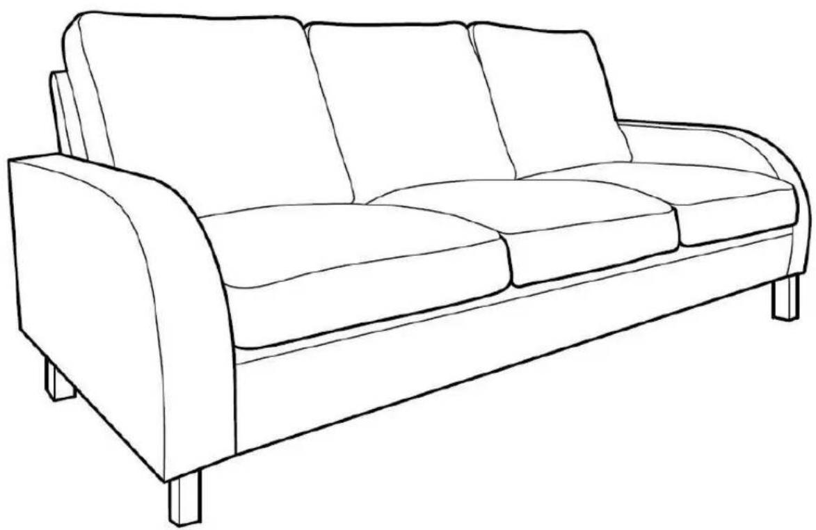 Line drawing of a two-carried sofa with armrests and legs (no text or symbols)
