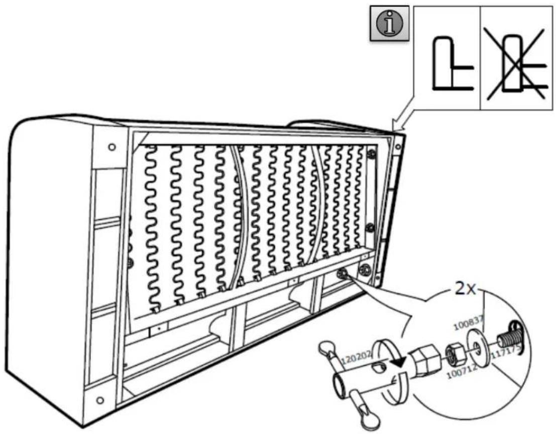 Technical diagram of an electrical switchgear with labeled parts and a warning symbol indicating no liability.
