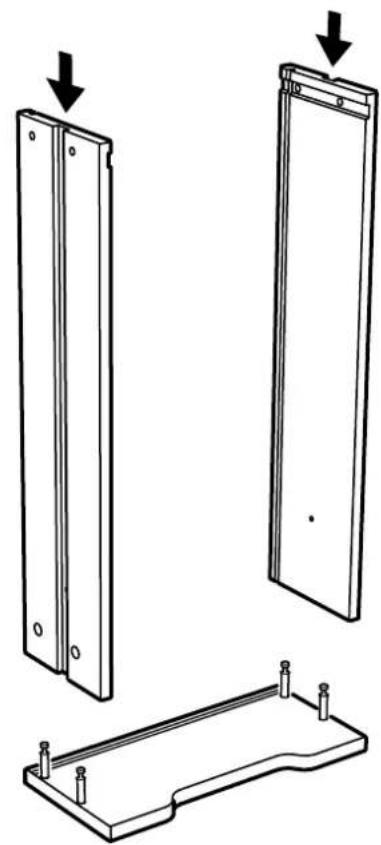 Technical line drawing of two metal panels with mounting holes and a base plate, showing alignment and assembly (no text or symbols)
