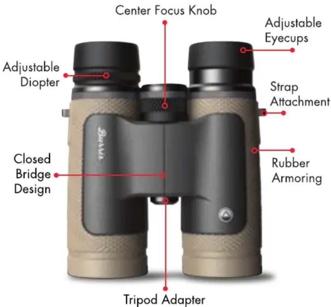 Center Focus Knob Adjustable Eyecups Adjustable Diopter Strap Attachment Rubber Armoring Closed Bridge Design Tripod Adapter