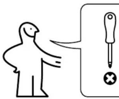 Diagram showing a person pointing to a screwdriver with a cross symbol, likely illustrating a technical or instructional concept.