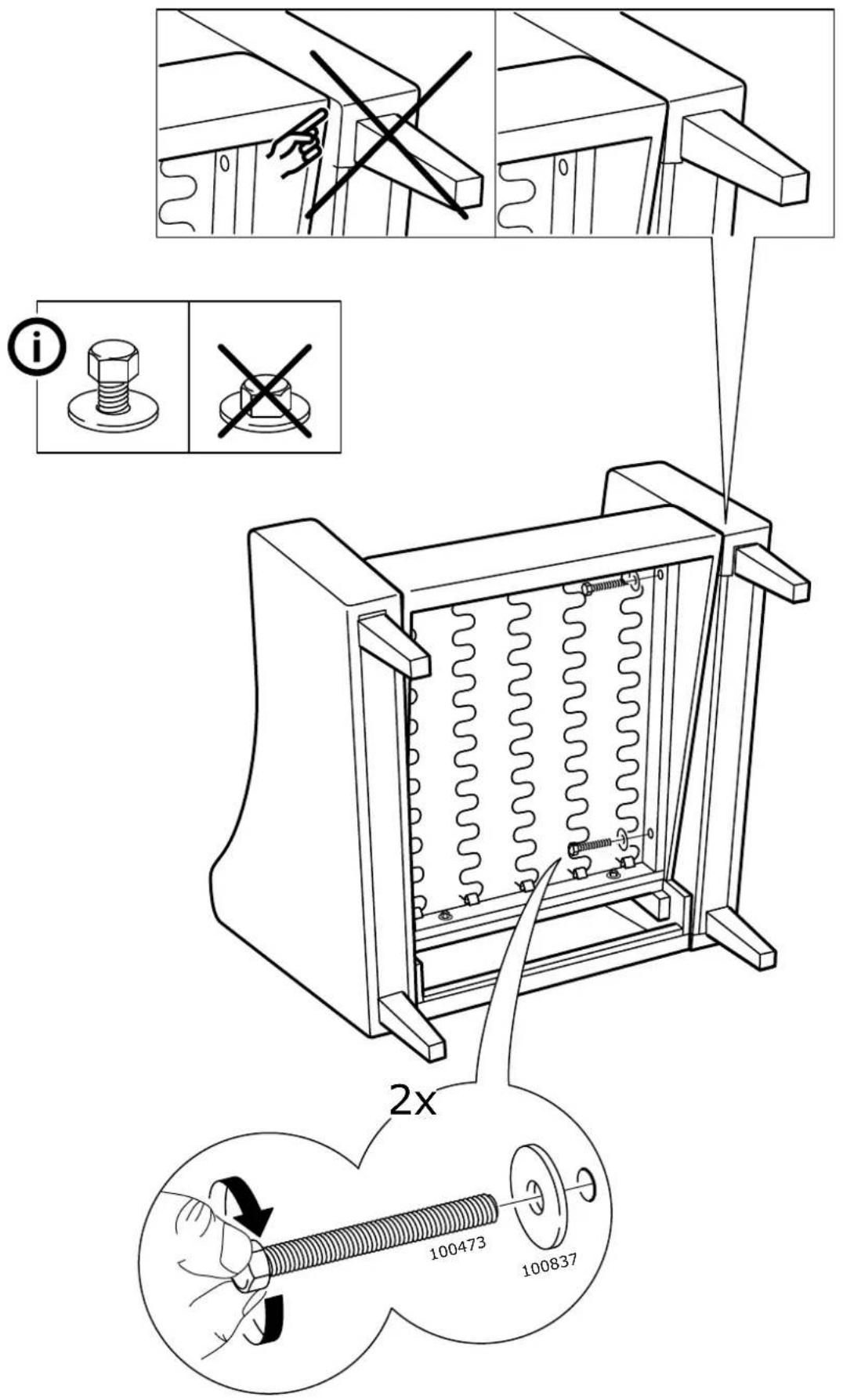 Technical diagram illustrating a mechanical assembly with labeled parts and a 2x ratio indicator for measuring the bolt.