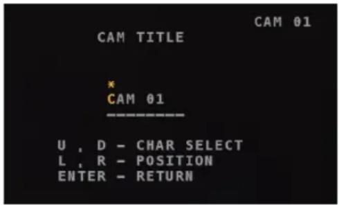 CAM 01 CAM TITLE * CAM 01 U , D - CHAR SELECT L , R - POSITION ENTER - RETURN