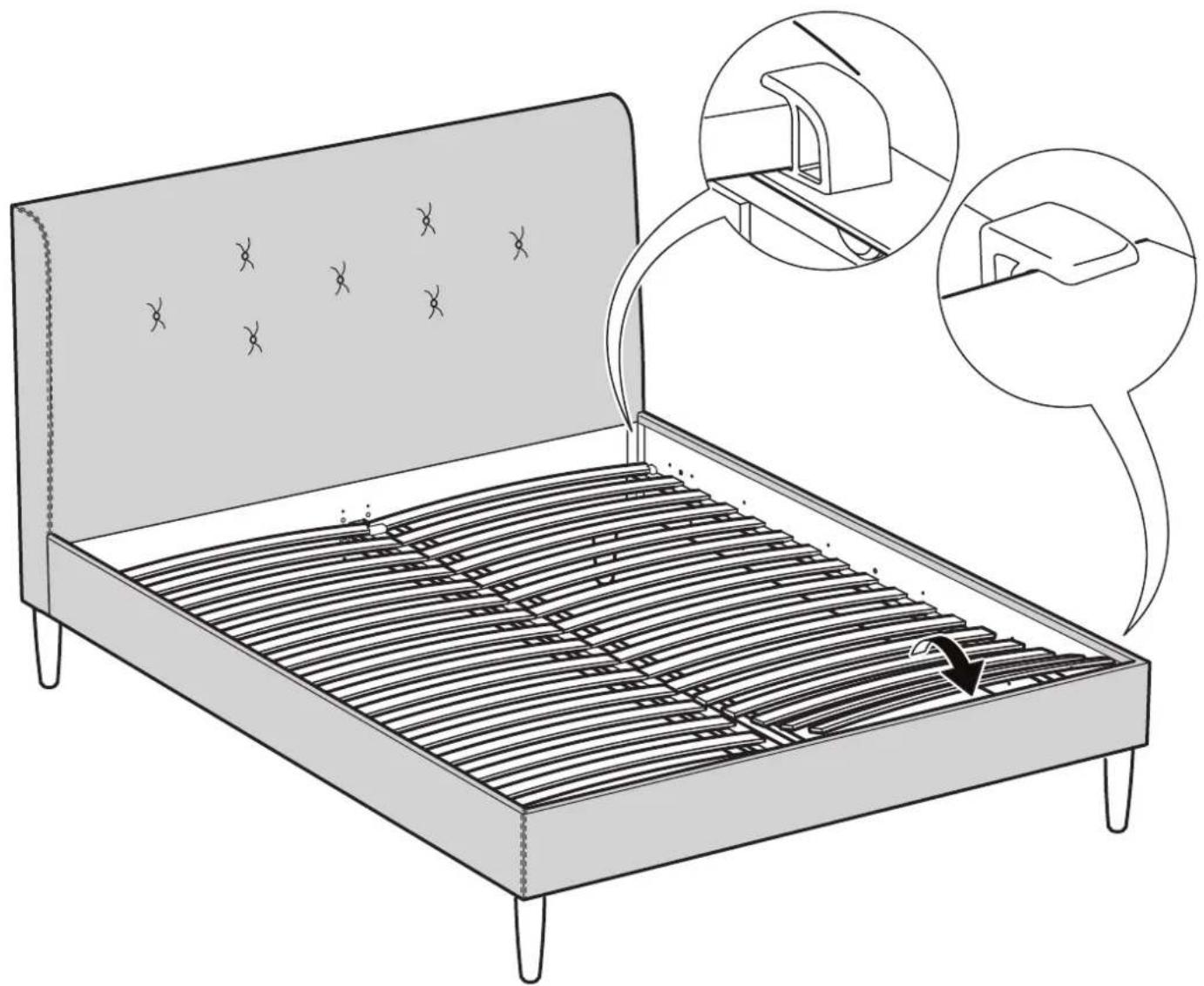 Diagram illustrating bed cleaning process with labeled components and magnified views showing structural details