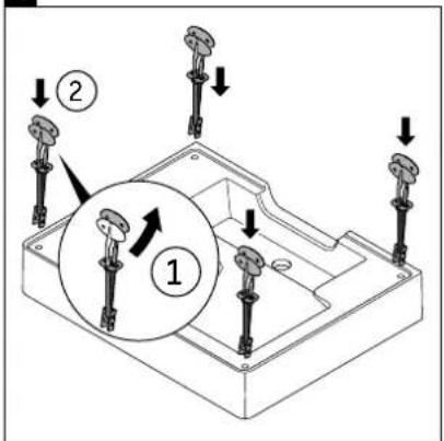 Technical diagram showing mechanical assembly with labeled parts and directional arrows, including numbered annotations 1 and 2.