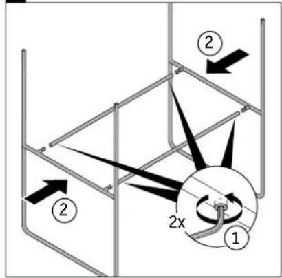 Diagram illustrating a mechanical or structural system with labeled components and directional arrows, including annotations 1, 2, and 2x.