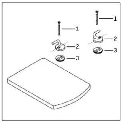 Diagram of a mechanical component with numbered parts, including screws and a base plate.