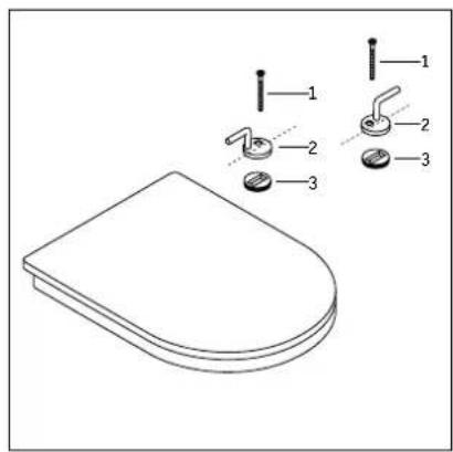 Technical diagram of a toilet with numbered parts and exploded view, likely for assembly or repair instructions.