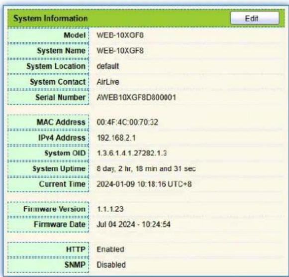 AIRLIVE WEB-10XGF8 - System Information - 1