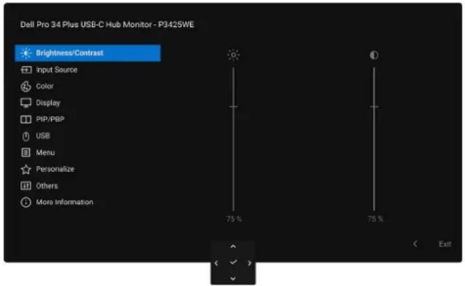 DELL P3425WE - Öppna menysystemet - 1