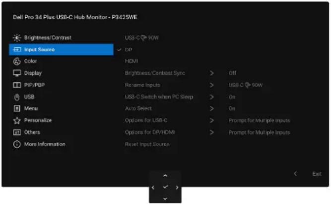 DELL P3425WE - Öppna menysystemet - 2