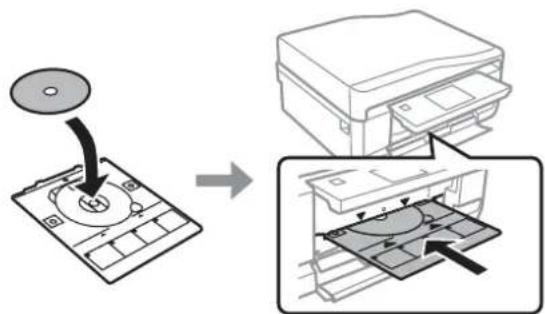 EPSON Expression Premium XP-710 - Place a CD/DVD on the CD/DVD tray with the printable side face-up, and then insert the tray into the product. Make sure that the ▲ marks on the tray and the ▼ marks on the product match, so that the line on the tray aligns with the product. - 1