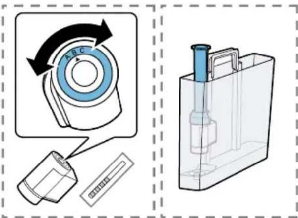 Diagram illustrating a mechanical device with labeled components and directional arrows, alongside a plastic bag with a piping bag.