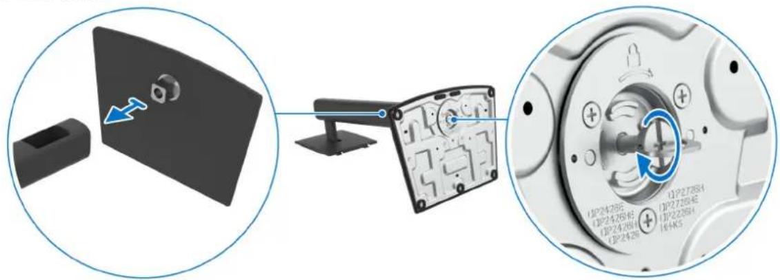 Technical diagram showing a computer monitor with labeled ports and a close-up of its internal rotary dial.