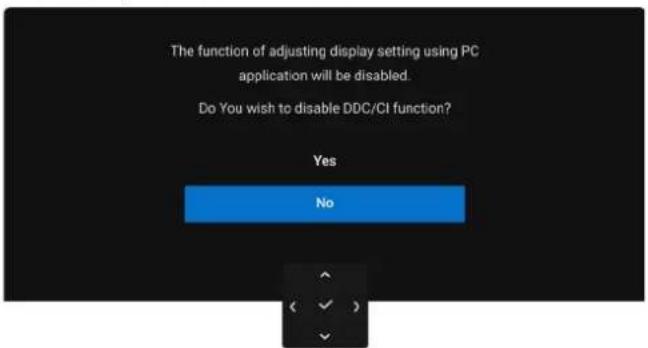 The function of adjusting display setting using PC application will be disabled. Do You wish to disable DDC/CI function? Yes No