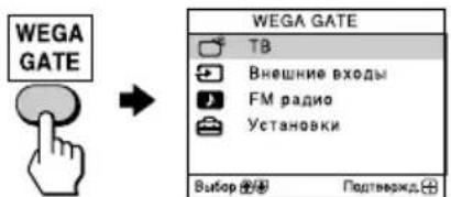 WEGA GATE → WEGA GATE TB Внешние входы FM радио Установки Выбор ⚪️ Подтвержд.