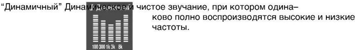 "Динамичный" Динамическое чистое звучание, при котором одина- ково полно воспроизводятся высокие и низкие частоты.