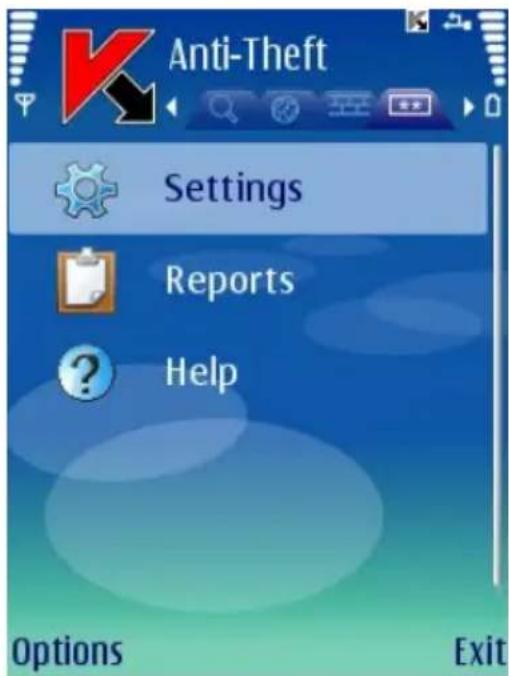 Anti-Theft Settings Reports Help Options Exit
