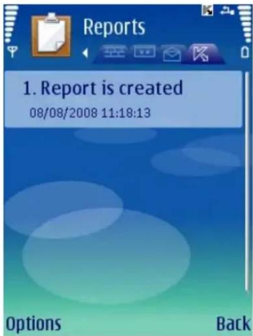 Reports 1. Report is created 08/08/2008 11:18:13 Options Back