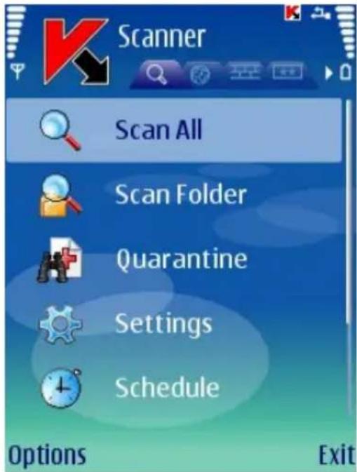 Scanner Scan All Scan Folder Quarantine Settings Schedule Options Exit