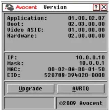 Avocent AVCTBND1 - To display version information and upgrade firmware: - 1