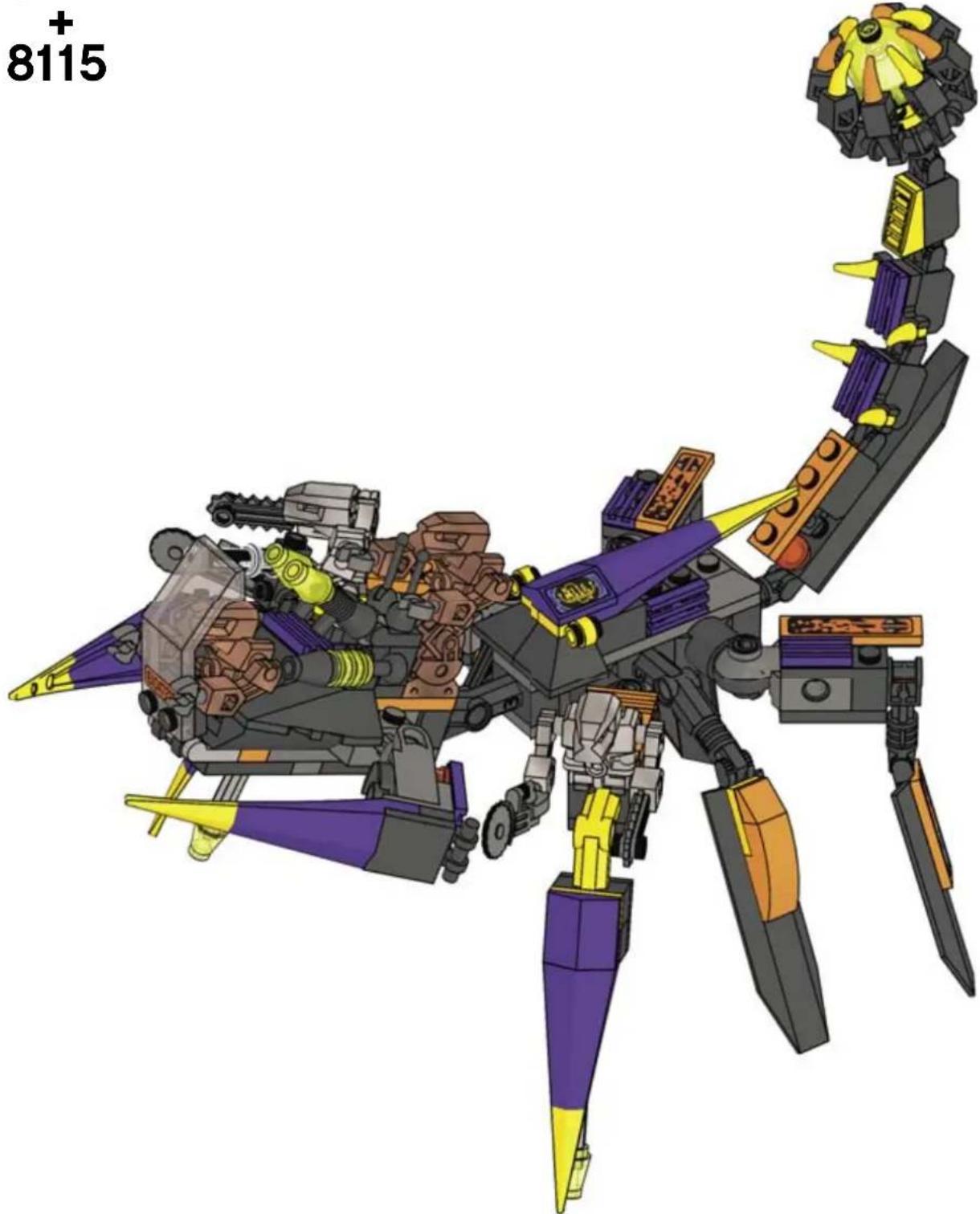 3D model of a robotic insect with segmented body and colored limbs (no text or symbols)