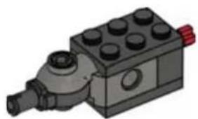 3D illustration of a LEGO mechanical component with a cylindrical housing and red connectors (no text or symbols)