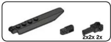 Three black plastic mechanical components with no visible text or symbols, labeled '2x2x 2x' below (no other text or symbols)