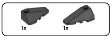 Two black plastic mechanical components labeled '1x' (no additional text or symbols)