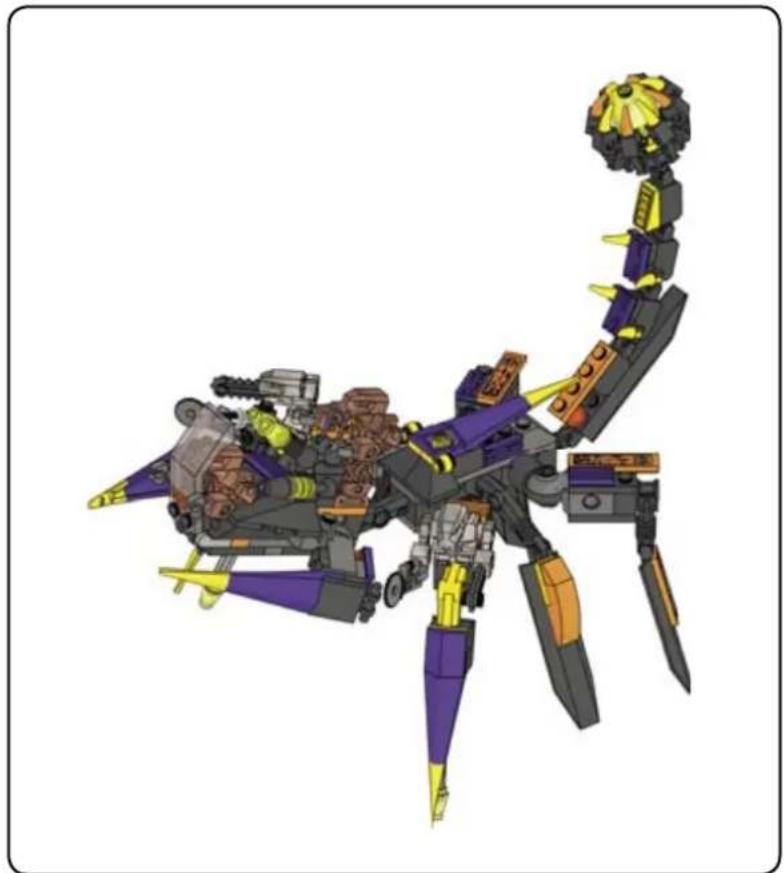 3D model of a scorpion-like robotic creature with segmented body and dynamic limbs (no text or symbols visible)