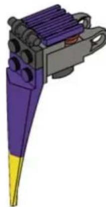 3D mechanical component with purple and yellow sections, no visible text or symbols