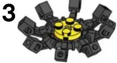Mechanical component with eight black components arranged around a central yellow core (no text or symbols visible)