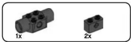 Two black mechanical connectors labeled 1x and 2x, shown side by side without any text or symbols on the connectors themselves.