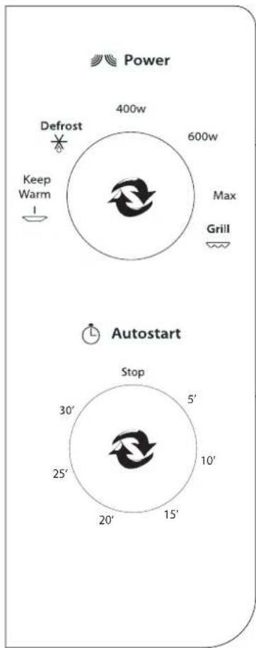 Power 400w 600w Defrost Keep Warm Max Grill Autostart Stop 30' 25' 20' 15' 5' 10'