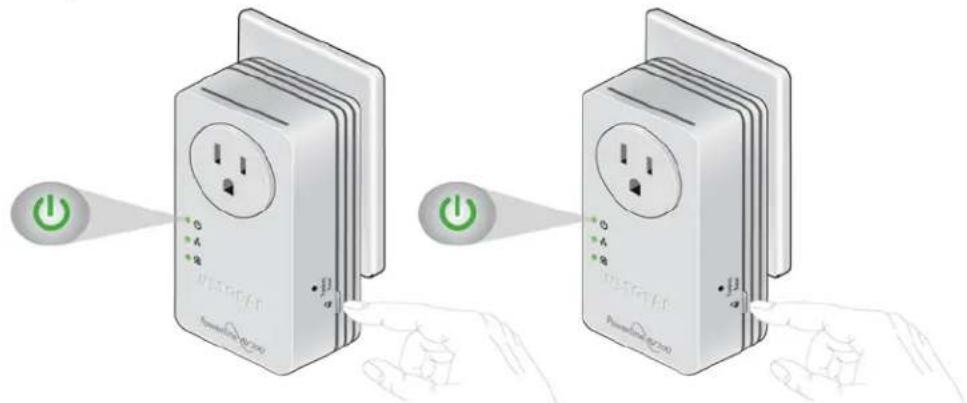Diagram showing two connected power switches with labeled buttons and indicator lights, illustrating a wireless device setup.
