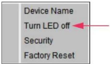 Device Name Turn LED off Security Factory Reset