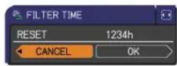 FILTER TIME RESET 1234h CANCEL OK