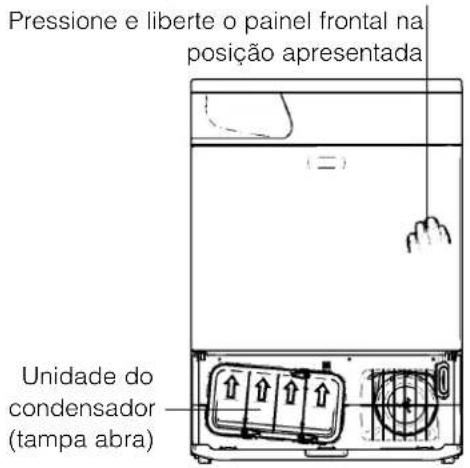 Pressione e liberte o painel frontal na posição apresentada Unidade do condensador (tampa abra)