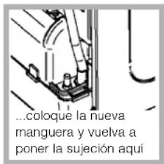 ...coloque la nueva manguera y vuelva a poner la sujeción aquí