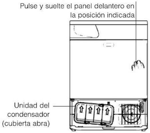 Pulse y suelte el panel delantero en la posición indicada Unidad del condensador (cubierta abra)